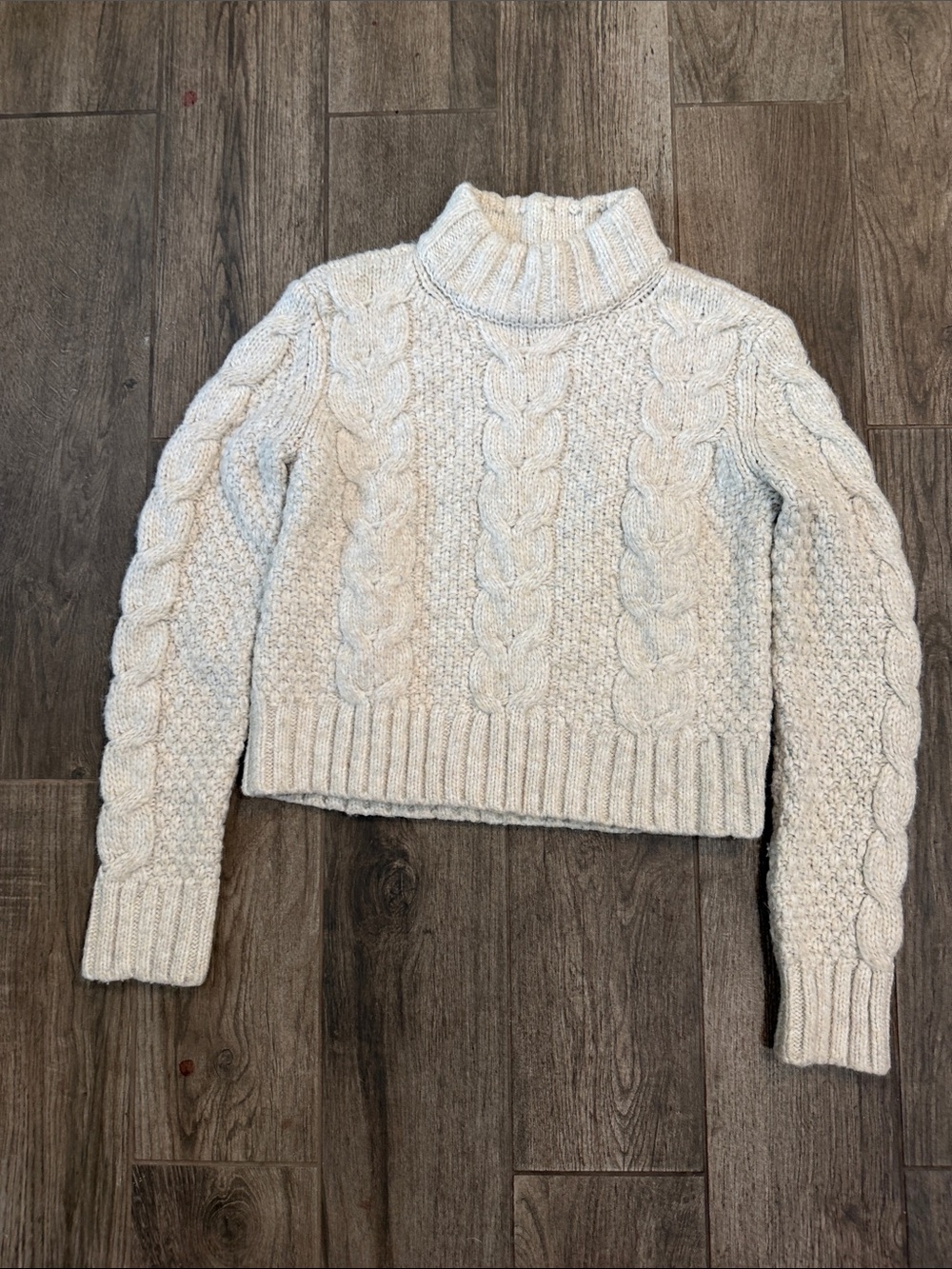 American Eagle Outfitters Cream Cable Knit Mockneck Sweater